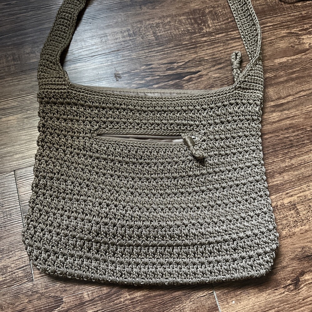 The Sak Women's Crocheted Shoulder Bag Large 13" X 12" Zipper Top Light Brown